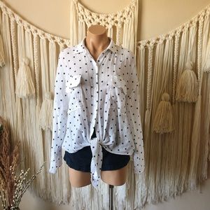 Lush Star Print Pocket Button Down Tie Top